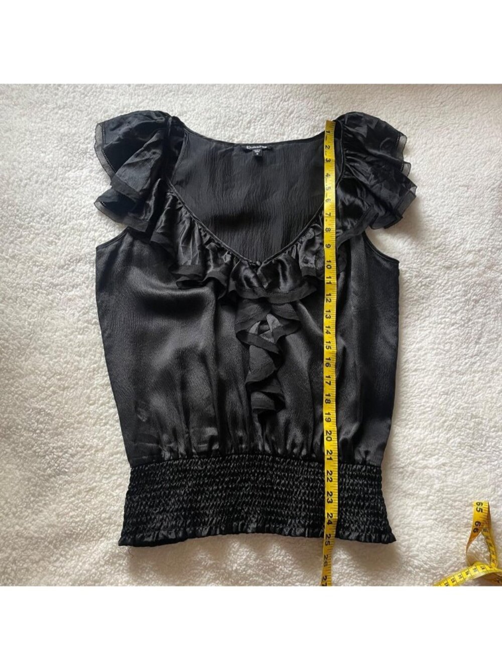 2000s Bebe black ruffled satin blouse - Picture 7 of 8